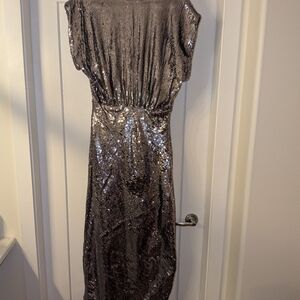 Zara Silver Sequin Midi Dress